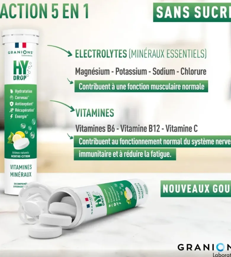 Hydrop solution d'hydratation menthe citron Granions - tube de 20 comprimés effervescents