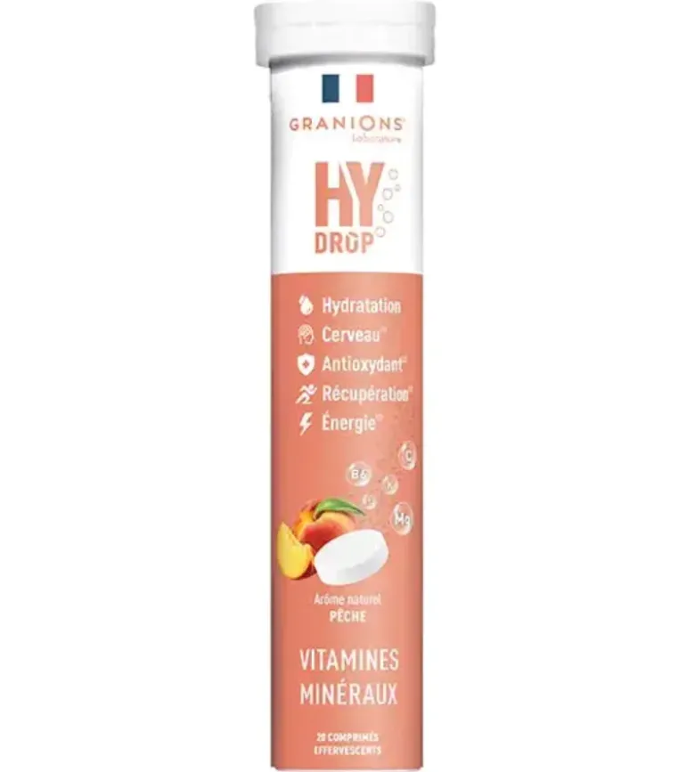 Hydrop solution d'hydratation arôme pêche Granions - tube de 20 comprimés effervescents