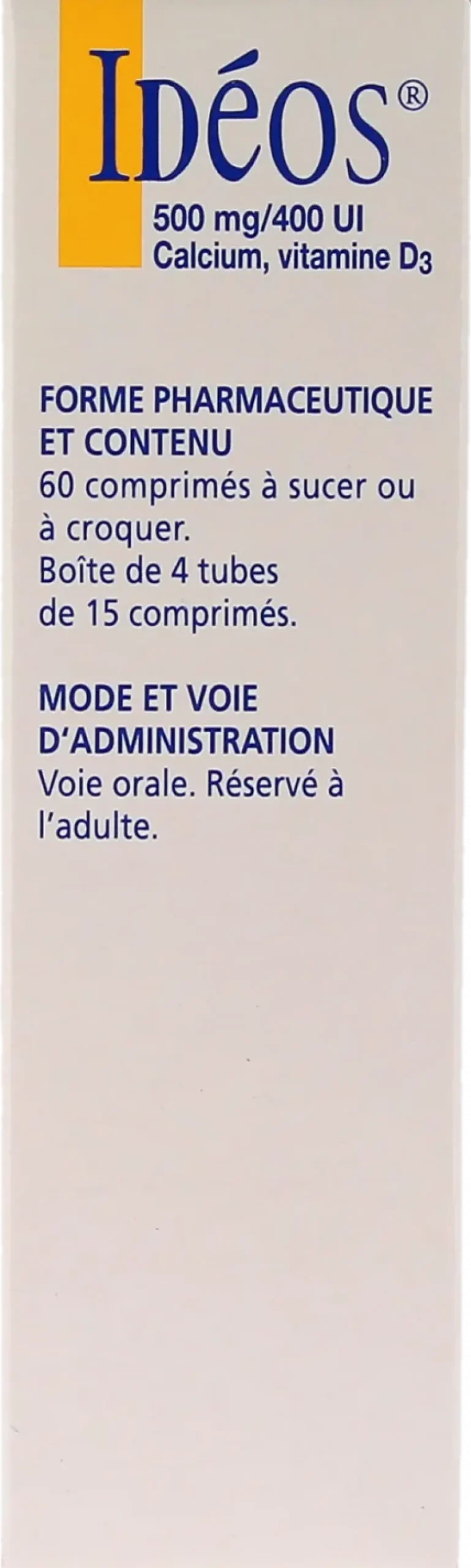 Ideos 500 mg/400 UI – 60 comprimés à sucer