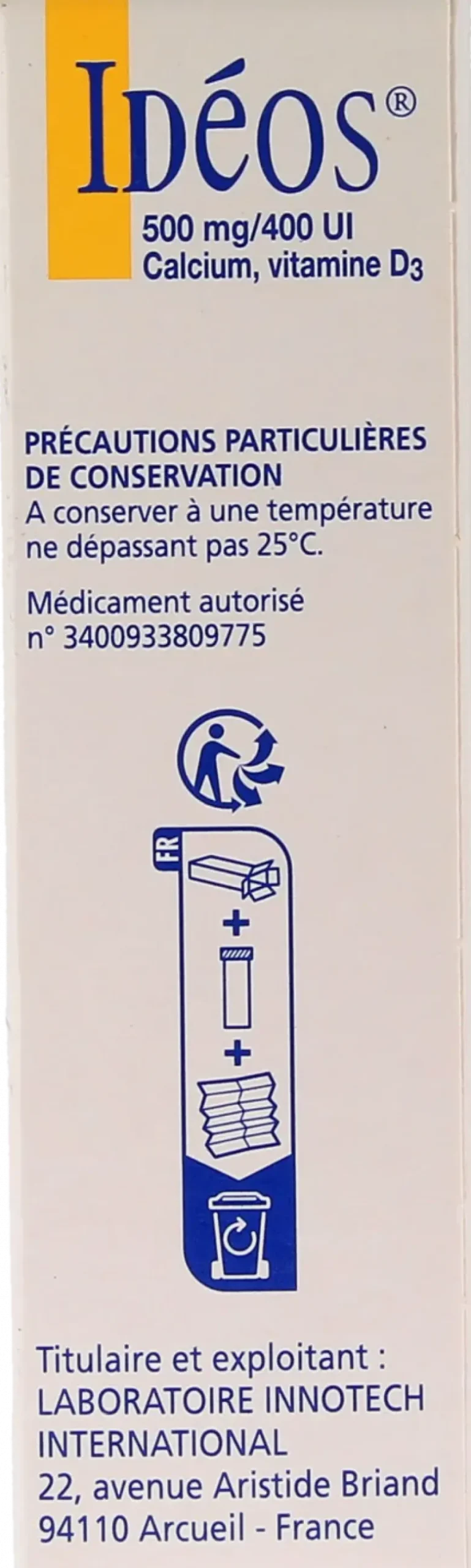 Ideos 500 mg/400 UI – 60 comprimés à sucer