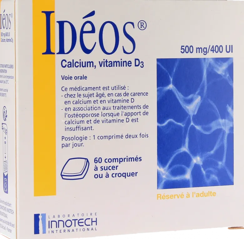 Ideos 500 mg/400 UI – 60 comprimés à sucer