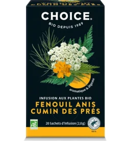 Infusion aux plantes bio fenouil anis cumin des prés Choice - boite de 17 sachets