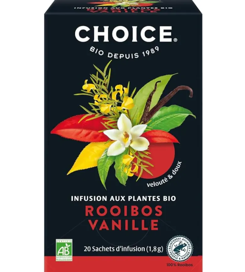 Infusion aux plantes bio rooibos vanille Choice - boite de 17 sachets