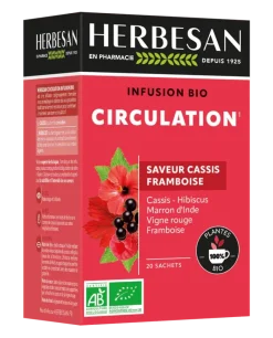 Infusion bio Circulation saveur cassis framboise Herbesan - boite de 20 sachets