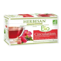 Infusion bio Circulation saveur cassis framboise Herbesan - boite de 20 sachets
