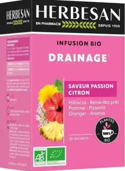 Infusion drainante BIO saveur passion citron Herbesan - boite de 20 sachets