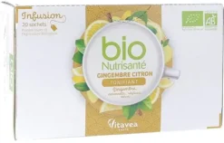 Infusion gingembre citron tonifiant bio Nutrisanté - boîte de 20 sachets