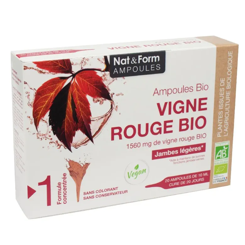 Jambes légères vigne rouge Bio Nat&Form - boite de 20 ampoules