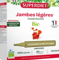 Jambes légères vigne rouge Superdiet - boîte de 20 unidoses de 15ml
