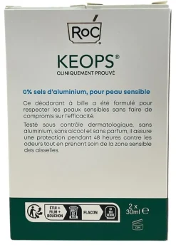 Keops déodorant à bille 0% d'aluminium RoC - offre spéciale lot de 2 roll-on