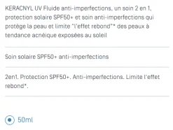 Keracnyl UV 50+ Fluide anti-imperfections peaux grasses à tendance acnéique Ducray - tube de 50 ml