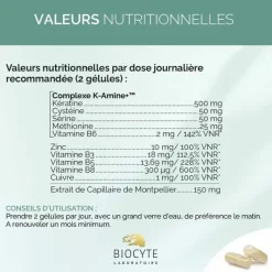 Keratine forte 500mg anti-chute Biocyte - boite de 120 gélules