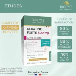 Keratine forte 500mg anti-chute Biocyte - boite de 120 gélules