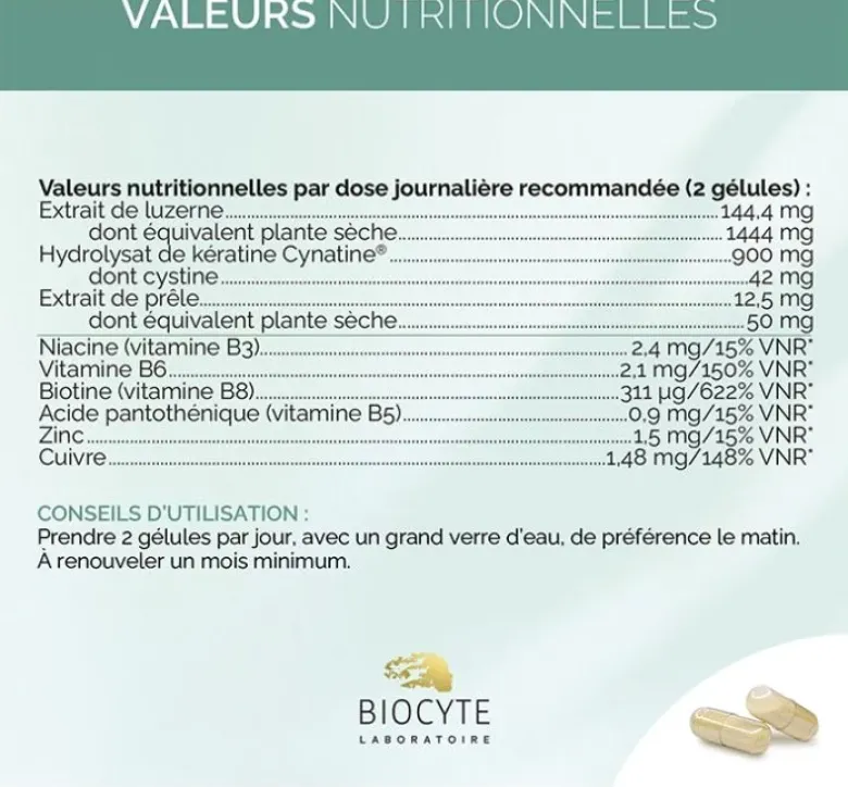 Keratine Forte 900mg Biocyte - boite de 180 gélules