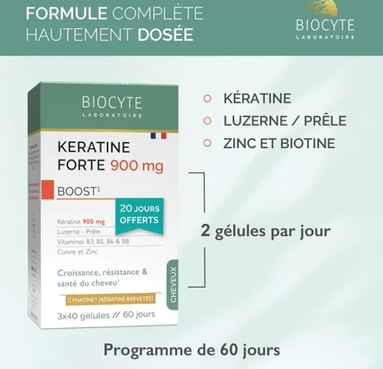 Keratine Forte 900mg Biocyte - boite de 180 gélules