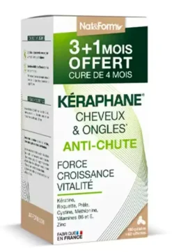 Kéraphane cheveux et ongles anti-chute Nat&Form - boite de 240 gélules offre spéciale 3+1 mois offert