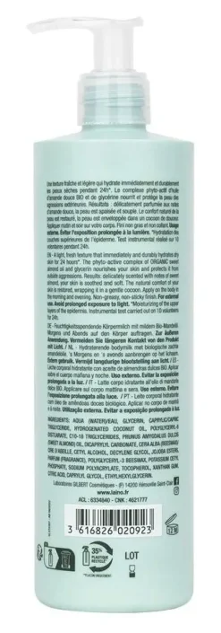 Lait corps hydratant amande Laino - flacon-pompe de 400ml