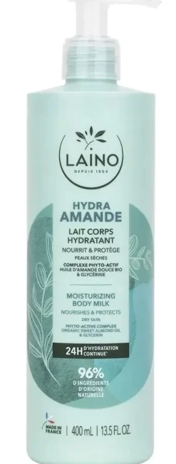 Lait corps hydratant amande Laino - flacon-pompe de 400ml