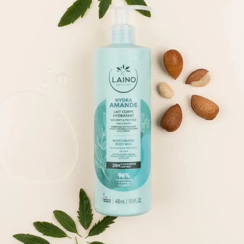 Lait corps hydratant amande Laino - flacon-pompe de 400ml