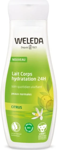Lait corps hydratation 24H au Citrus Weleda - flacon de 200 ml