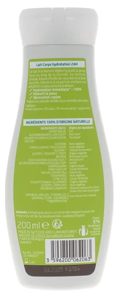 Lait corps hydratation 24H au Citrus Weleda - flacon de 200 ml