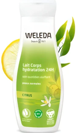 Lait corps hydratation 24H au Citrus Weleda - flacon de 200 ml