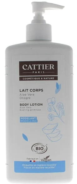Lait corps modelant aloé vera et onagre bio Cattier - flacon-pompe de 500 ml