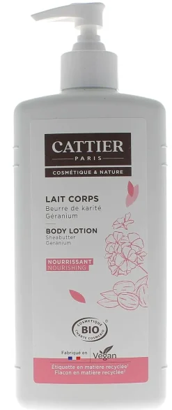 Lait corps nourrissant karité et géranium bio Cattier - flacon-pompe de 500 ml