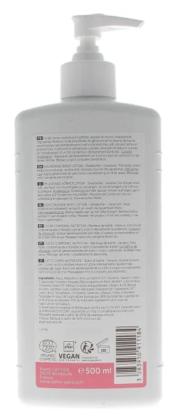 Lait corps nourrissant karité et géranium bio Cattier - flacon-pompe de 500 ml