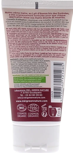 Lait d'Anêsse crème mains bio MKL Green Nature - tube de 50 ml
