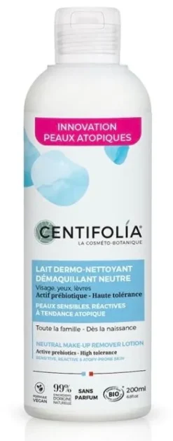 Lait dermo-nettoyant démaquillant neutre bio Centifolia - flacon de 200ml