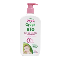 Lait de toilette hydratant bio Love & Green - flacon-pompe de 500 ml