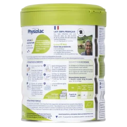 Lait en poudre bio 3ème âge croissance 10 mois à 3 ans Physiolac - pot de 800 g