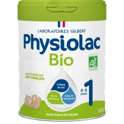 Lait en poudre bio 1re âge croissance 0 à 6 mois Physiolac - pot de 800 g