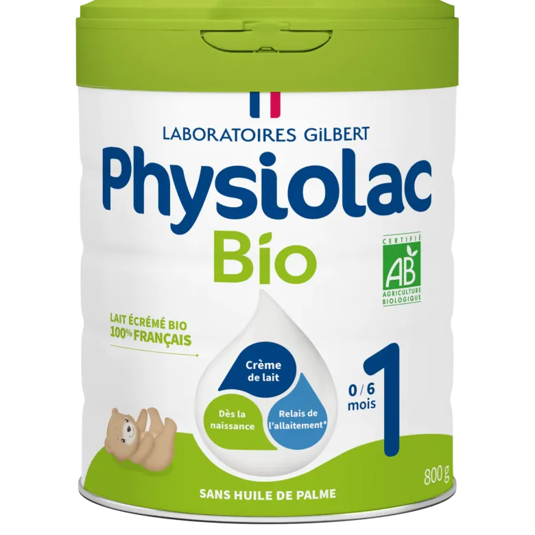 Lait en poudre bio 1re âge croissance 0 à 6 mois Physiolac - pot de 800 g