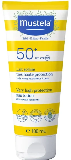 Lait solaire très haute protection bébé SPF 50+ Mustela - tube de 100 ml