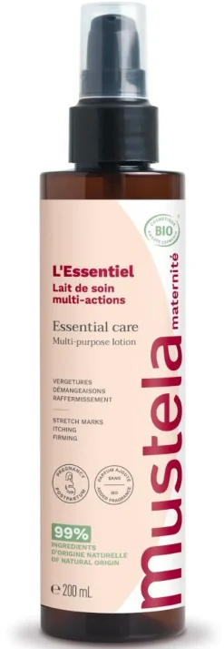 L'Essentiel Lait de soin multi-actions bio Mustela Maternité - flacon-pompe de 200 ml