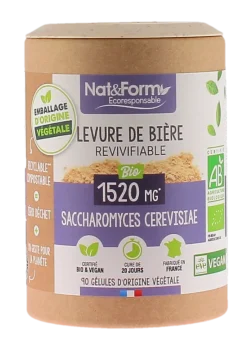 Levure de bière revivifiable bio Nat&Form - pot de 90 gélules
