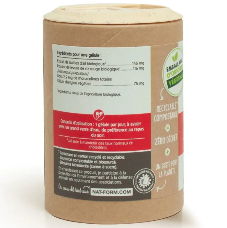 Levure de riz rouge Ail bio Ecoresponsable Nat&Form - boîte de 200 gélules