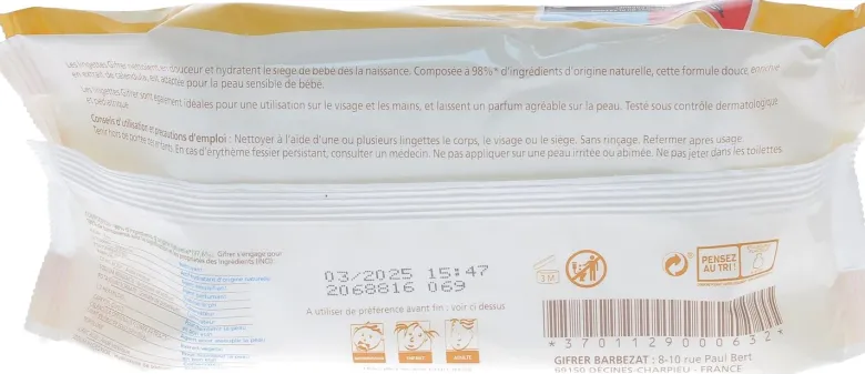 Lingettes au calendula Gifrer - paquet de 70 lingettes