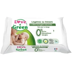 Lingettes au liniment spécial change bébé Love & Green - sachet de 56 lingettes