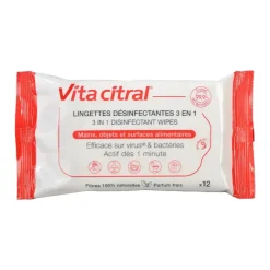 Lingettes désinfectantes 3 en 1 Vita Citral - paquet de 12 lingettes