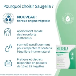 Lingettes intimes Expert Protection active Saugella - boîte de 10 lingettes individuelles