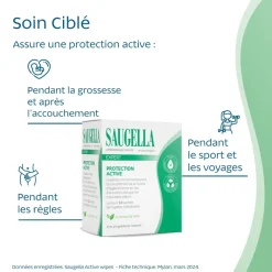 Lingettes intimes Expert Protection active Saugella - boîte de 10 lingettes individuelles