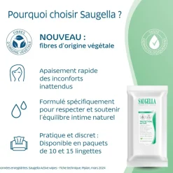 Lingettes intimes nettoyantes Expert Protection Active Saugella - paquet de 15 lingettes