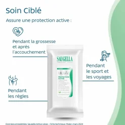 Lingettes intimes nettoyantes Expert Protection Active Saugella - paquet de 15 lingettes