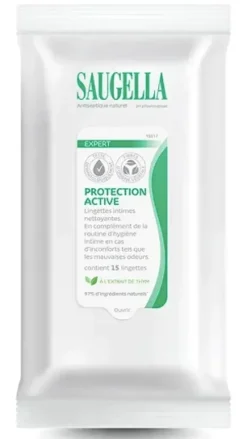 Lingettes intimes nettoyantes Expert Protection Active Saugella - paquet de 15 lingettes