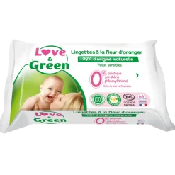 Lingettes à la fleur d'oranger Love & Green - paquet de 64 lingettes