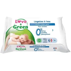 Lingettes à l'eau peaux sensibles Love & Green - paquet de 56 lingettes