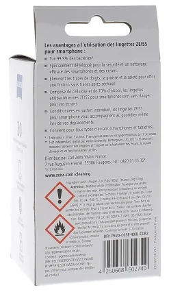 Lingettes nettoyantes antibactériennes smartphone Zeiss - boîte de 30 lingettes